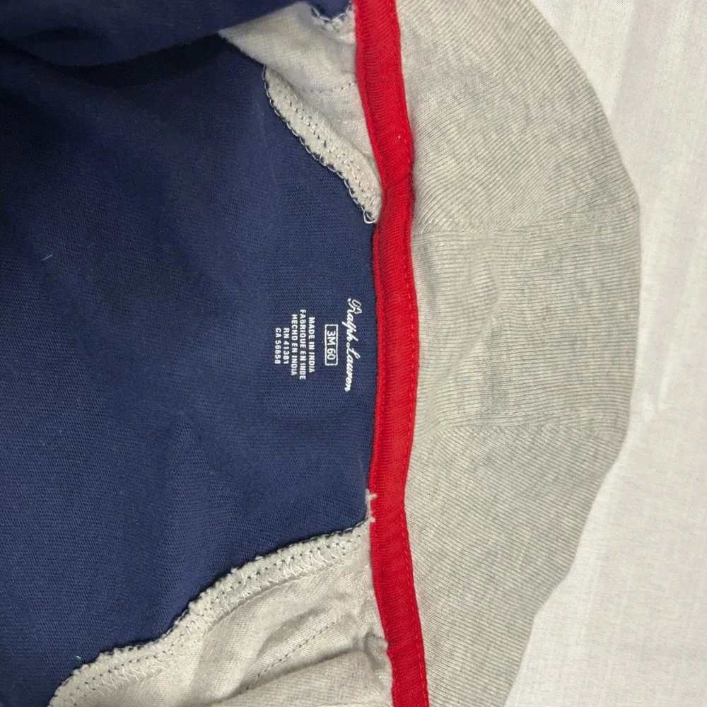 Ralph Lauren Baby Boy Navy Gray Red Stripe Footed Coverall Mock Neck 3M 60